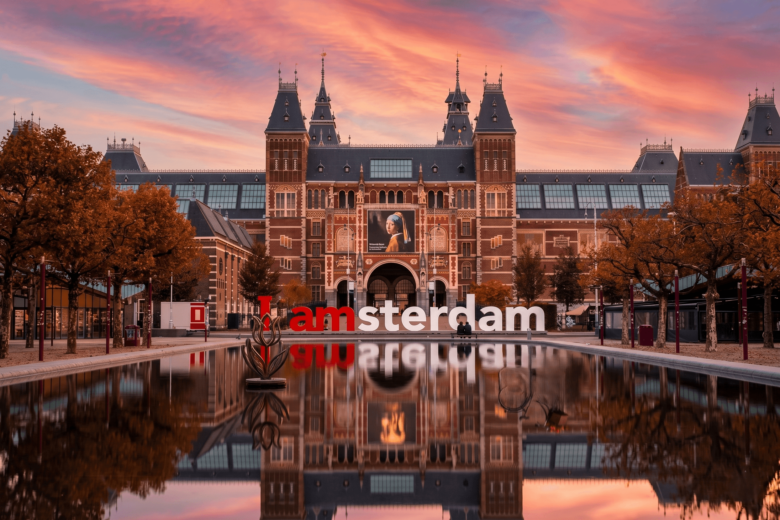 Verlichte Amsterdamse gracht en historische huizen in de schemering